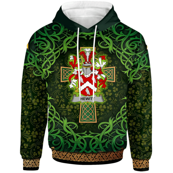 Ireland Hoodie - Hewitt Irish Family Crest Hoodie - Celtic Cross Shamrock Patterns