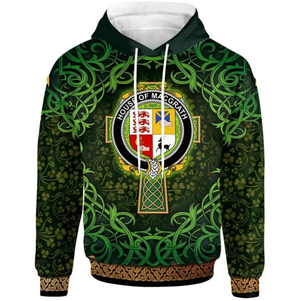 Ireland Hoodie - House of MACGRATH Irish Family Crest Hoodie - Celtic Cross Shamrock Patterns