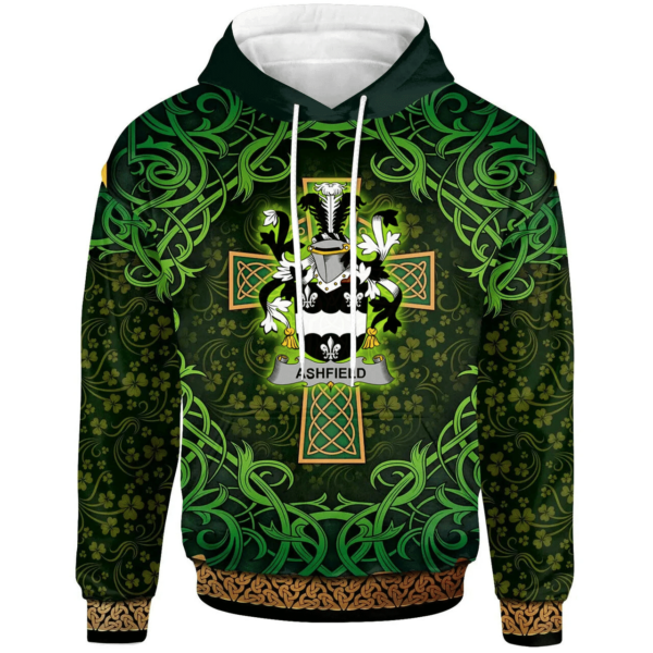 Ireland Hoodie - Ashfield Irish Family Crest Hoodie - Celtic Cross Shamrock Patterns