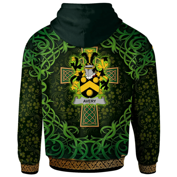 Ireland Hoodie - Avery Irish Family Crest Hoodie - Celtic Cross Shamrock Patterns - Image 2