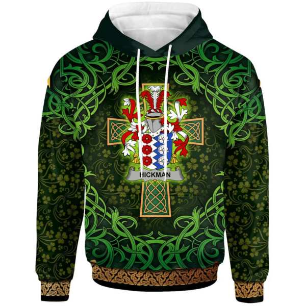 Ireland Hoodie - Hickman Irish Family Crest Hoodie - Celtic Cross Shamrock Patterns