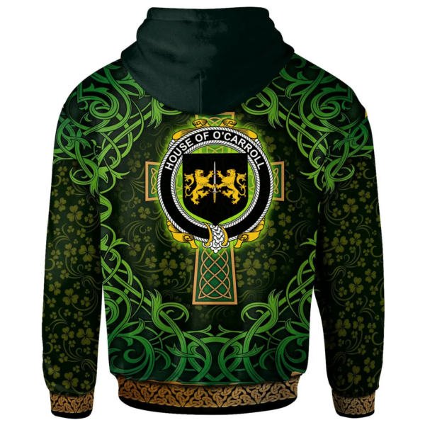 Ireland Hoodie - House of O'CARROLL Irish Family Crest Hoodie - Celtic Cross Shamrock Patterns - Image 2