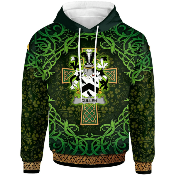 Ireland Hoodie - Cullen or McCullen Irish Family Crest Hoodie - Celtic Cross Shamrock Patterns