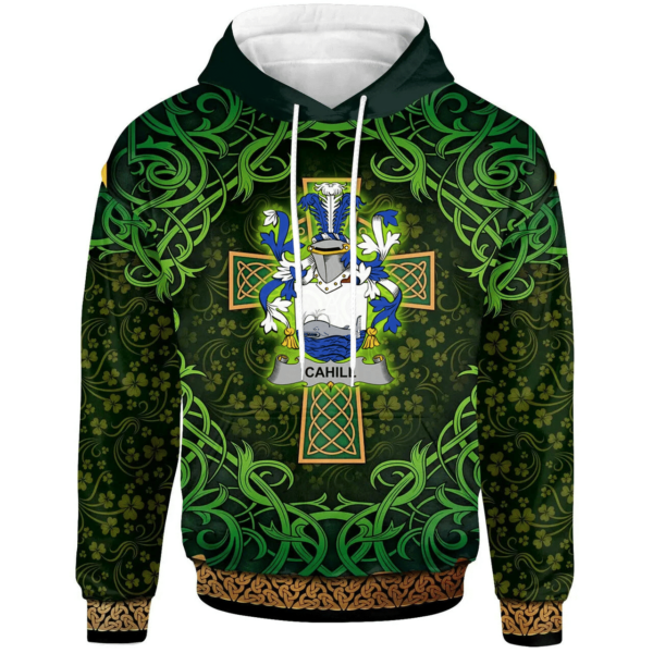 Ireland Hoodie - Cahill or O'Cahill Irish Family Crest Hoodie - Celtic Cross Shamrock Patterns