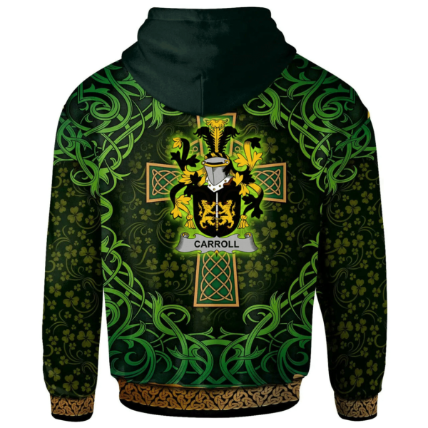 Ireland Hoodie - Carroll or O'Carroll Irish Family Crest Hoodie - Celtic Cross Shamrock Patterns - Image 2