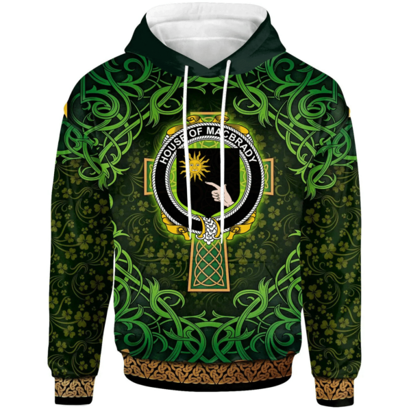 Ireland Hoodie - House of MACBRADY Irish Family Crest Hoodie - Celtic Cross Shamrock Patterns