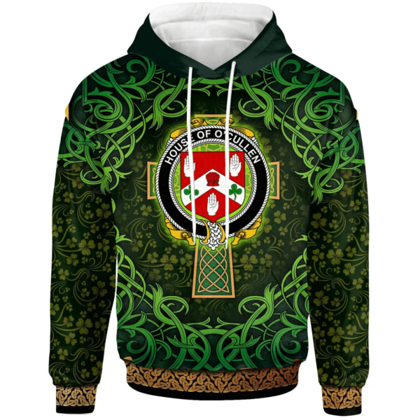 Ireland Hoodie - House of O'CULLEN Irish Family Crest Hoodie - Celtic Cross Shamrock Patterns