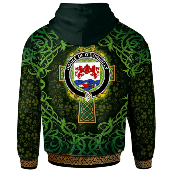 Ireland Hoodie - House of O'DONNELLY Irish Family Crest Hoodie - Celtic Cross Shamrock Patterns - Image 2