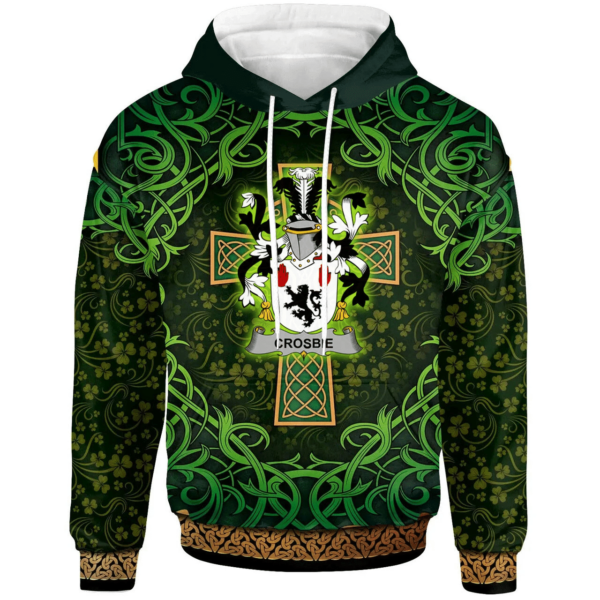 Ireland Hoodie - Crosbie or McCrossan Irish Family Crest Hoodie - Celtic Cross Shamrock Patterns