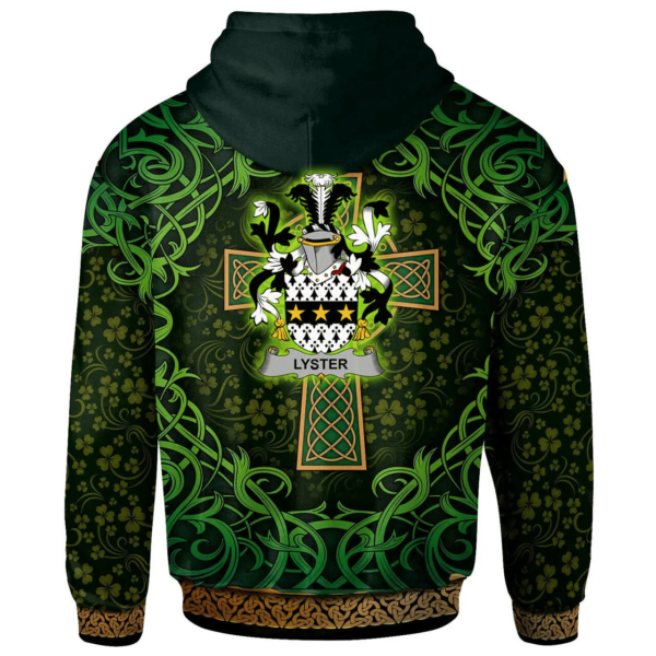 Ireland Hoodie - Lyster Irish Family Crest Hoodie - Celtic Cross Shamrock Patterns - Image 2