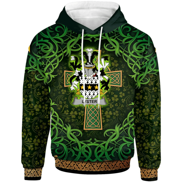 Ireland Hoodie - Lyster Irish Family Crest Hoodie - Celtic Cross Shamrock Patterns