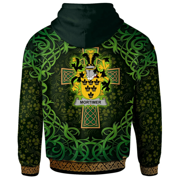 Ireland Hoodie - Mortimer Irish Family Crest Hoodie - Celtic Cross Shamrock Patterns - Image 2