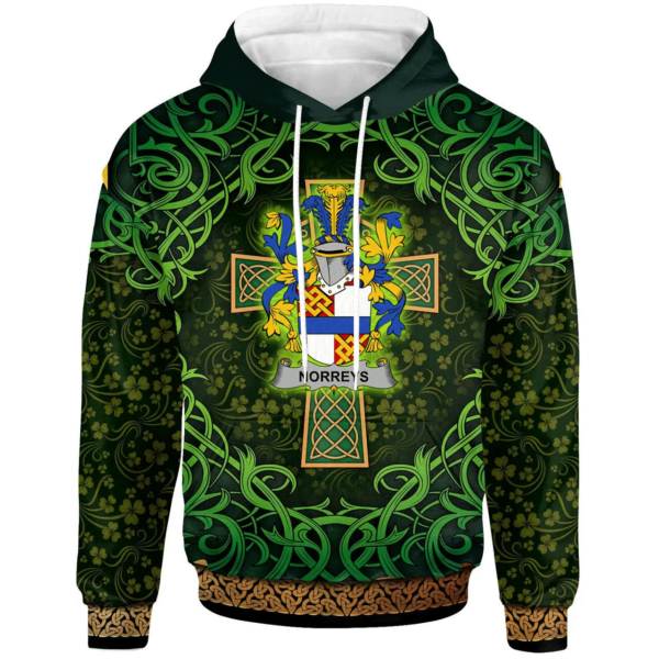 Ireland Hoodie - Norreys Irish Family Crest Hoodie - Celtic Cross Shamrock Patterns