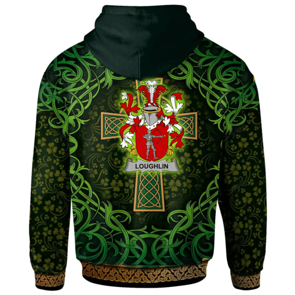 Ireland Hoodie - Loughlin or O'Loughlin Irish Family Crest Hoodie - Celtic Cross Shamrock Patterns - Image 2