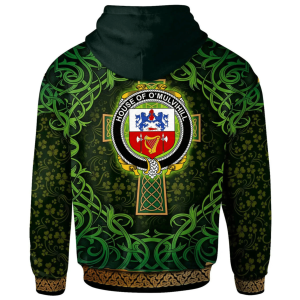 Ireland Hoodie - House of O'MULVIHILL Irish Family Crest Hoodie - Celtic Cross Shamrock Patterns - Image 2