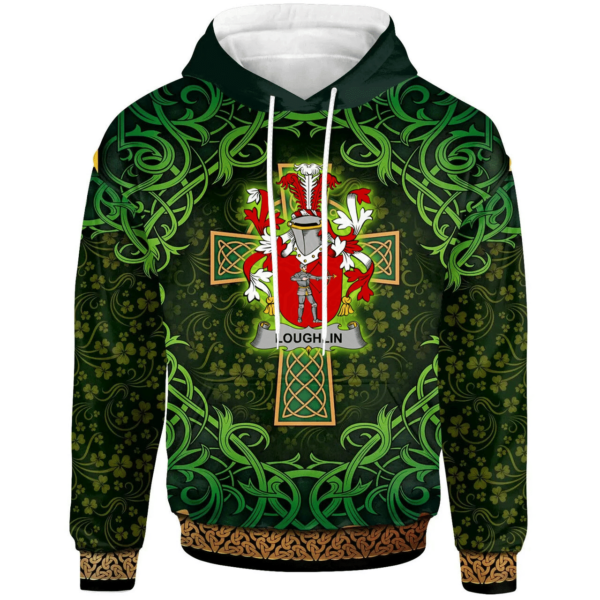 Ireland Hoodie - Loughlin or O'Loughlin Irish Family Crest Hoodie - Celtic Cross Shamrock Patterns