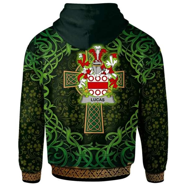 Ireland Hoodie - Lucas or Luke Irish Family Crest Hoodie - Celtic Cross Shamrock Patterns - Image 2