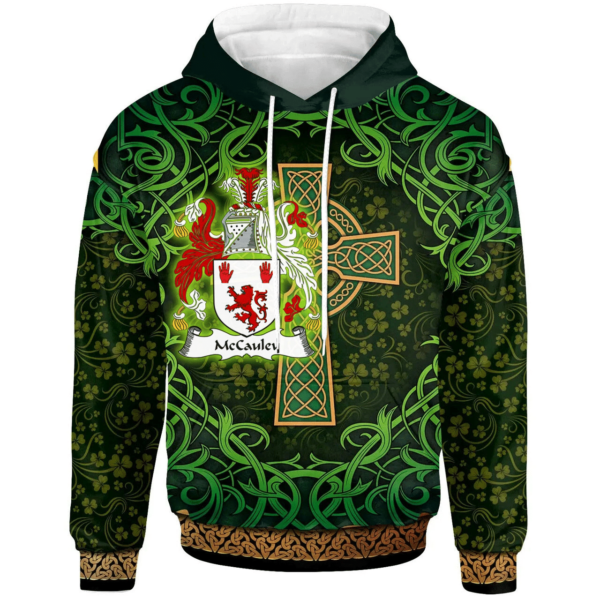 Ireland Hoodie - McCauley Irish Family Crest Hoodie - Celtic Cross Shamrock Patterns