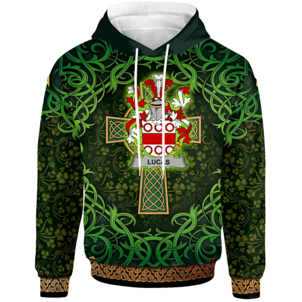 Ireland Hoodie - Lucas or Luke Irish Family Crest Hoodie - Celtic Cross Shamrock Patterns