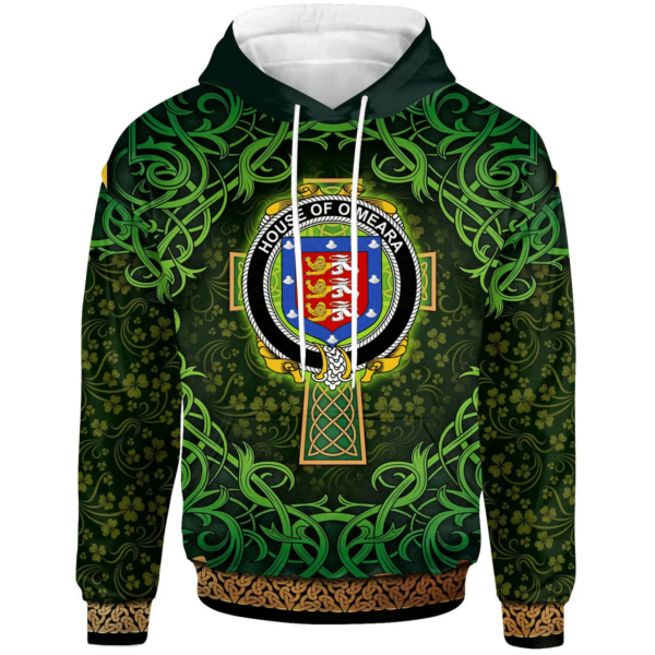 Ireland Hoodie - House of O'MEARA Irish Family Crest Hoodie - Celtic Cross Shamrock Patterns