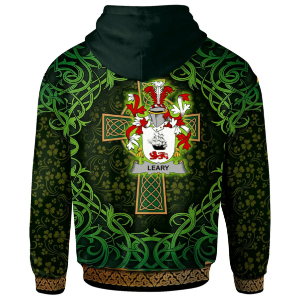 Ireland Hoodie - Leary or O'Leary Irish Family Crest Hoodie - Celtic Cross Shamrock Patterns - Image 2