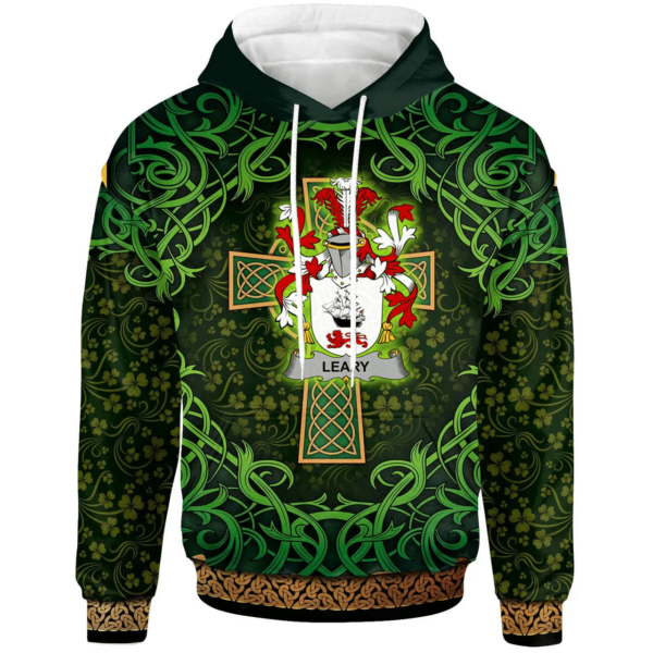 Ireland Hoodie - Leary or O'Leary Irish Family Crest Hoodie - Celtic Cross Shamrock Patterns