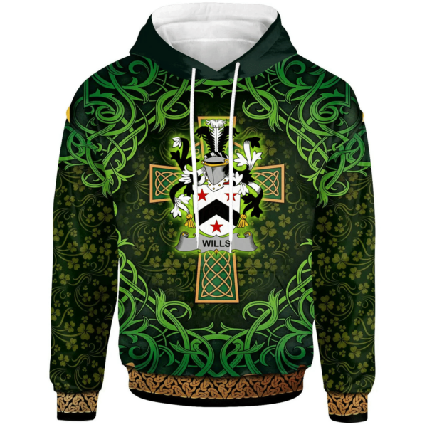 Ireland Hoodie - Wills Irish Family Crest Hoodie - Celtic Cross Shamrock Patterns