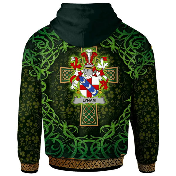 Ireland Hoodie - Lynam or O'Lynam Irish Family Crest Hoodie - Celtic Cross Shamrock Patterns - Image 2