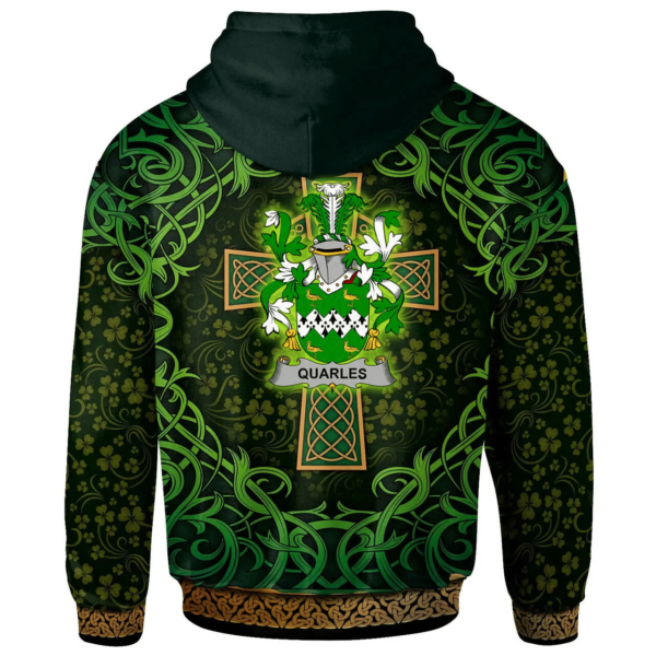 Ireland Hoodie - Quarles Irish Family Crest Hoodie - Celtic Cross Shamrock Patterns - Image 2