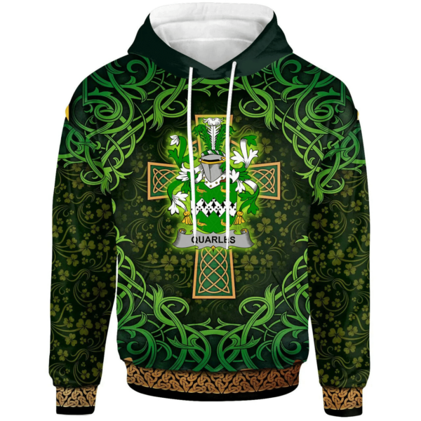 Ireland Hoodie - Quarles Irish Family Crest Hoodie - Celtic Cross Shamrock Patterns