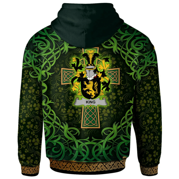 Ireland Hoodie - King Irish Family Crest Hoodie - Celtic Cross Shamrock Patterns - Image 2