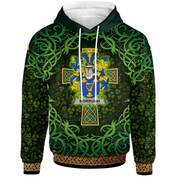 Ireland Hoodie - Morrogh or Morrow Irish Family Crest Hoodie - Celtic Cross Shamrock Patterns