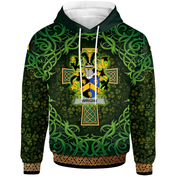 Ireland Hoodie - Wright Irish Family Crest Hoodie - Celtic Cross Shamrock Patterns