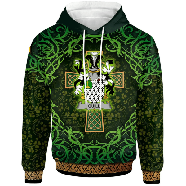 Ireland Hoodie - Quill Irish Family Crest Hoodie - Celtic Cross Shamrock Patterns