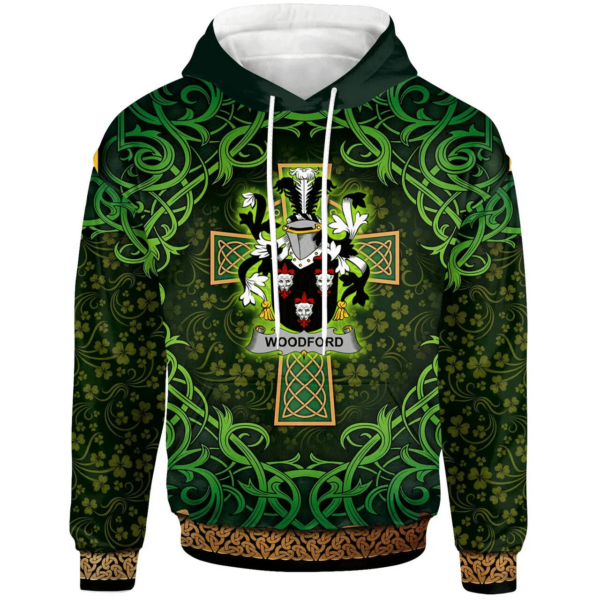 Ireland Hoodie - Woodford Irish Family Crest Hoodie - Celtic Cross Shamrock Patterns