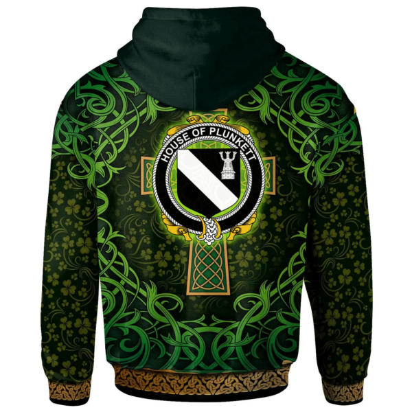 Ireland Hoodie - House of PLUNKETT Irish Family Crest Hoodie - Celtic Cross Shamrock Patterns - Image 2