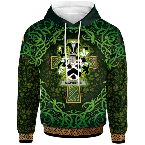 Ireland Hoodie - McPierce or Pierce Irish Family Crest Hoodie - Celtic Cross Shamrock Patterns