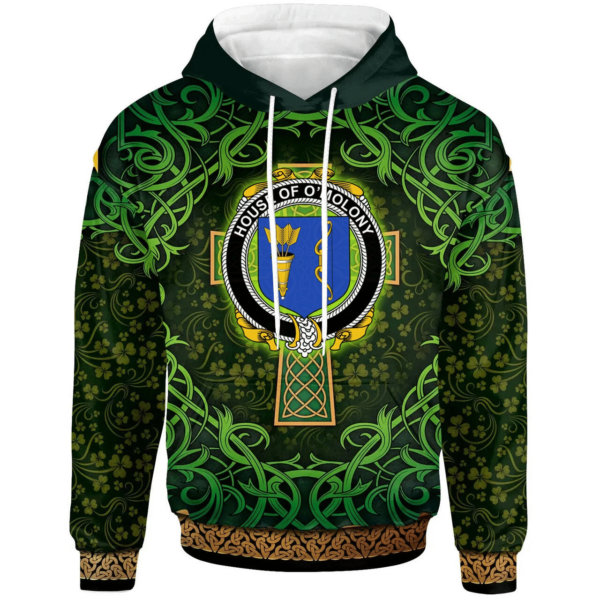 Ireland Hoodie - House of O'MOLONY Irish Family Crest Hoodie - Celtic Cross Shamrock Patterns