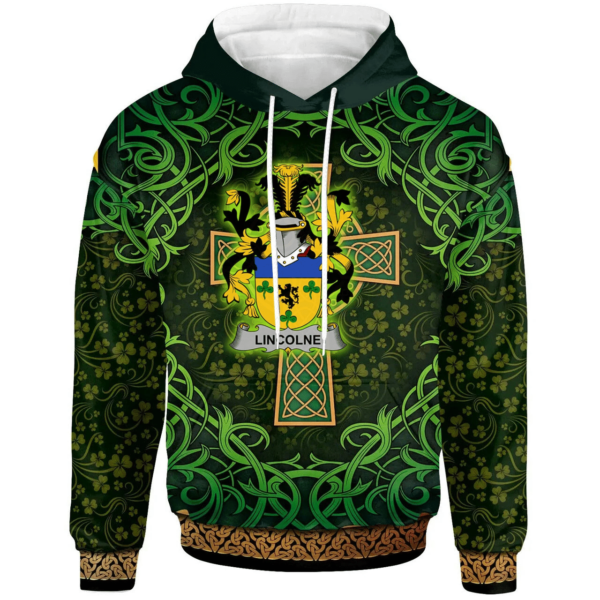 Ireland Hoodie - Lincolne Irish Family Crest Hoodie - Celtic Cross Shamrock Patterns