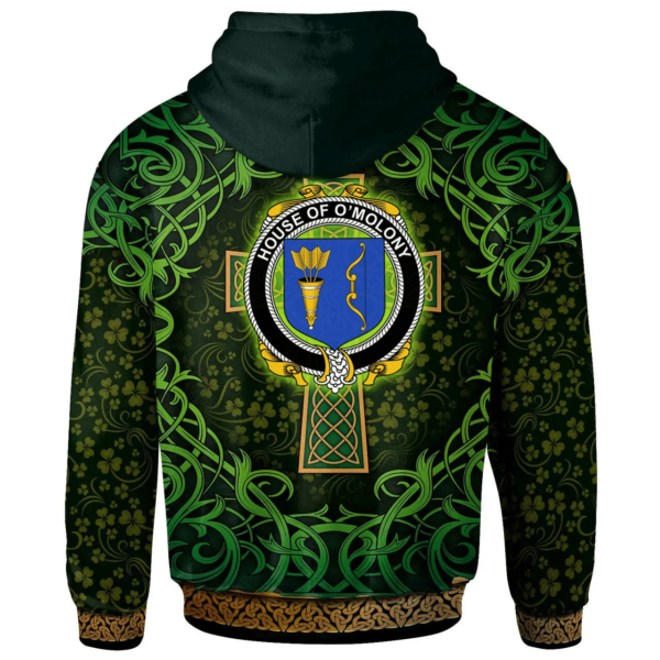 Ireland Hoodie - House of O'MOLONY Irish Family Crest Hoodie - Celtic Cross Shamrock Patterns - Image 2