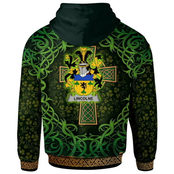 Ireland Hoodie - Lincolne Irish Family Crest Hoodie - Celtic Cross Shamrock Patterns - Image 2