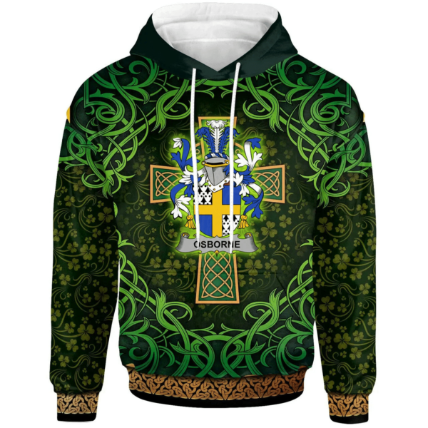 Ireland Hoodie - Osborne Irish Family Crest Hoodie - Celtic Cross Shamrock Patterns