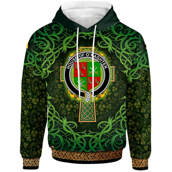 Ireland Hoodie - House of O'NAGHTEN Irish Family Crest Hoodie - Celtic Cross Shamrock Patterns