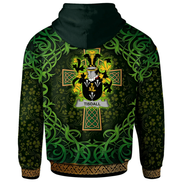 Ireland Hoodie - Tisdall or Tisdale Irish Family Crest Hoodie - Celtic Cross Shamrock Patterns - Image 2