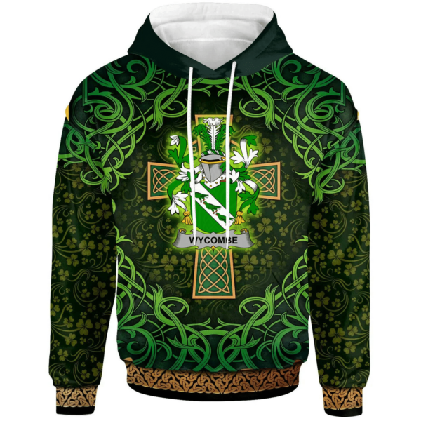 Ireland Hoodie - Wycombe Irish Family Crest Hoodie - Celtic Cross Shamrock Patterns