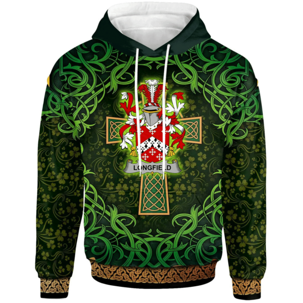 Ireland Hoodie - Longfield Irish Family Crest Hoodie - Celtic Cross Shamrock Patterns