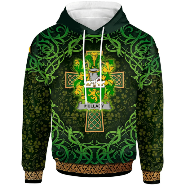 Ireland Hoodie - Mullady or O'Mullady Irish Family Crest Hoodie - Celtic Cross Shamrock Patterns