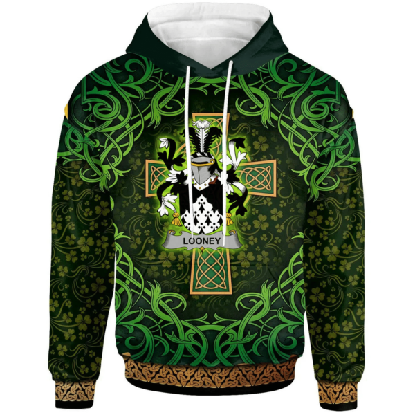 Ireland Hoodie - Looney or O'Lunney Irish Family Crest Hoodie - Celtic Cross Shamrock Patterns