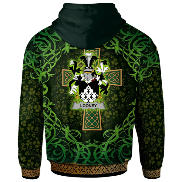 Ireland Hoodie - Looney or O'Lunney Irish Family Crest Hoodie - Celtic Cross Shamrock Patterns - Image 2