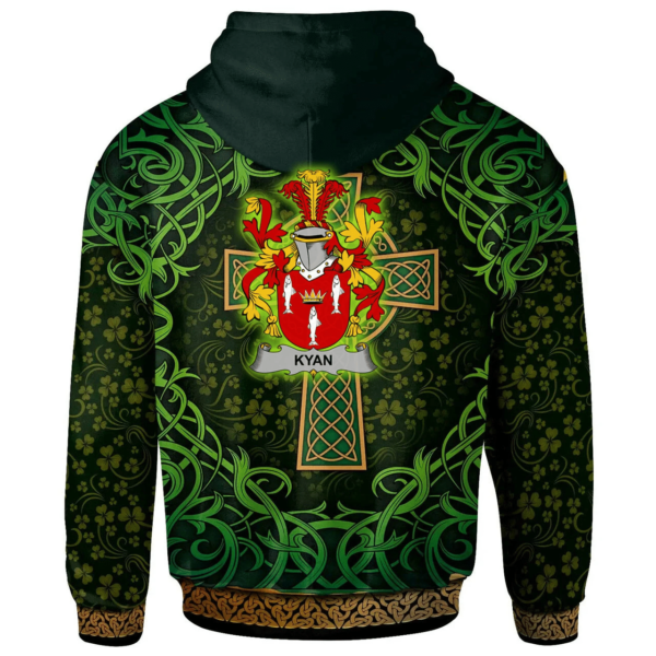 Ireland Hoodie - Kyan or O'Kyan Irish Family Crest Hoodie - Celtic Cross Shamrock Patterns - Image 2